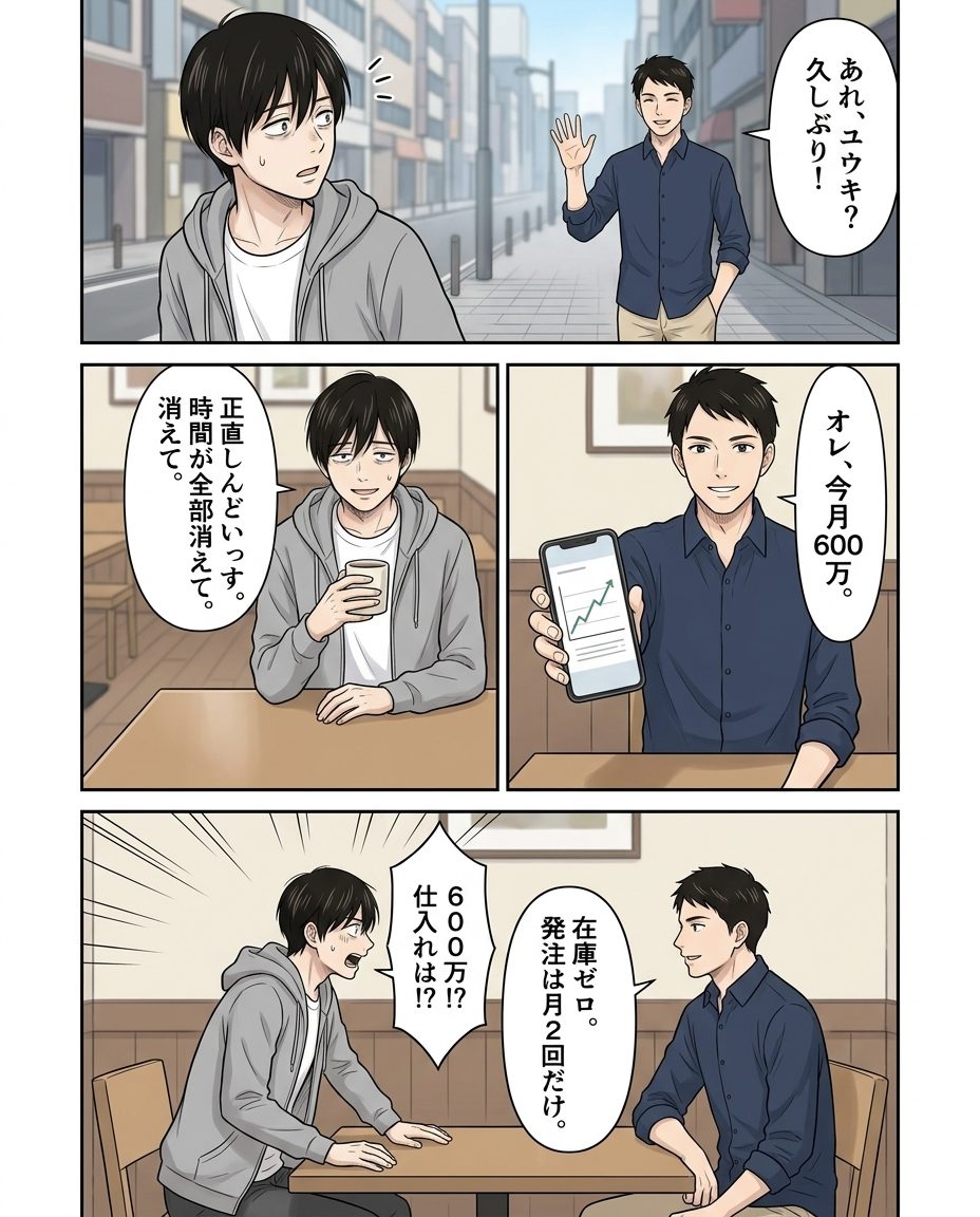 3ページ目：元同僚ナカノとの再会、在庫ゼロで月商600万